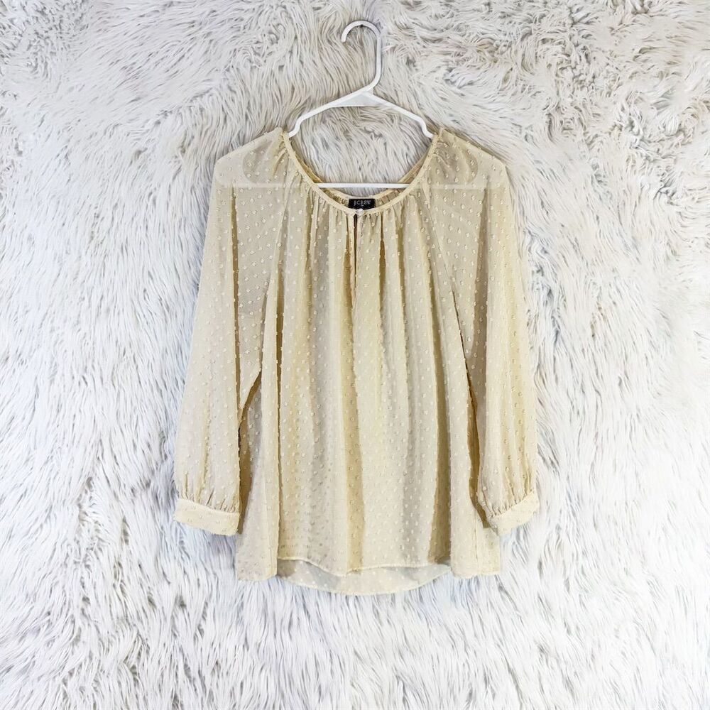 J. Crew Women's Ivory Swiss Dot Sheer Blouse Size S Long Sleeve